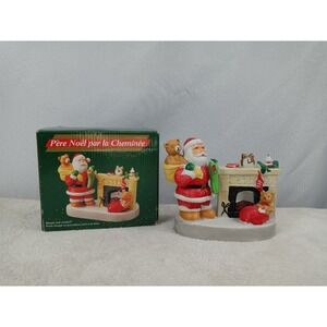 Vintage Pere Noel Santa by Chimney Figurine Hand Painted Porcelain Candle Holder